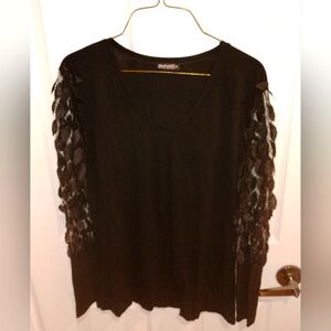Semi Transparent V-neck Long Sleeve  Embellish…
